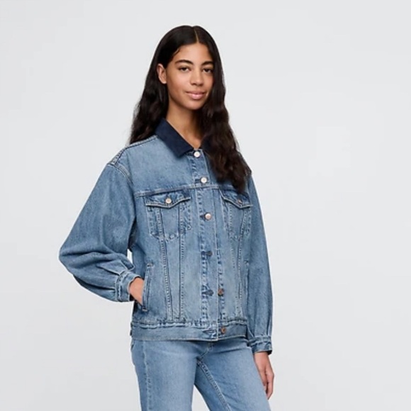 Women's Blue Denim Jacket Gap × DÔEN Oversized Icon Denim Jacket NWT XS - Picture 1 of 4
